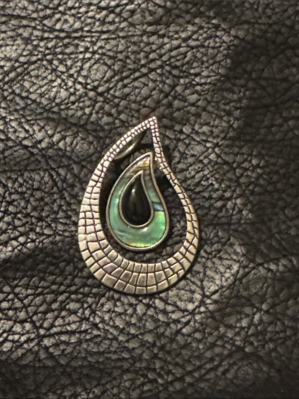 Lia Sophia Silver-Tone Teardrop Brooch with Green Abalone Inlay